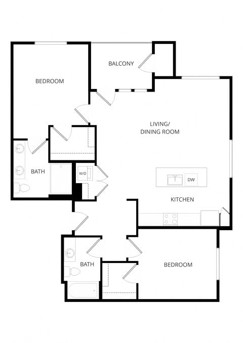 Floor plan for 2 beds, 2 baths, 1141 sqft